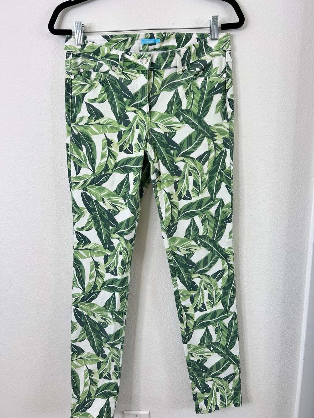 J.McLaughlin Women's Green Palm Leaf Print Stretch Pants